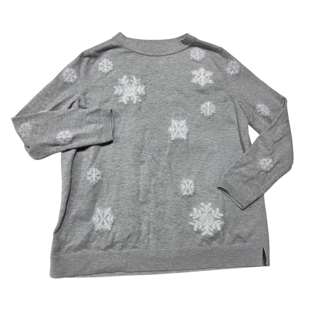 Talbots Snowflake Crewneck Sweater Womens Large Petite Gray Cotton Cashmere